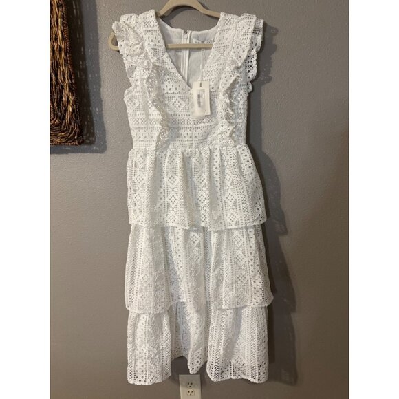 Endless Rose Tiered Midi Dress S Small White Crochet Lace NEW - Picture 12 of 15